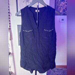 Pixley Black Sleeveless Blouse with Eyelet Detail